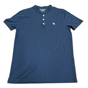 Abercrombie & Fitch Mens Icon Logo Short Sleeve Cotton Henley Shirt Navy Sz M